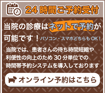 オンライン予約はこちら//24時間ご予約受付/当院の診療はネットで予約が可能です！パソコン・スマホどちらもOK !当院では、患者さんの待ち時間短縮や利便性の向上のため30分単位での時間帯予約システムを導入しております